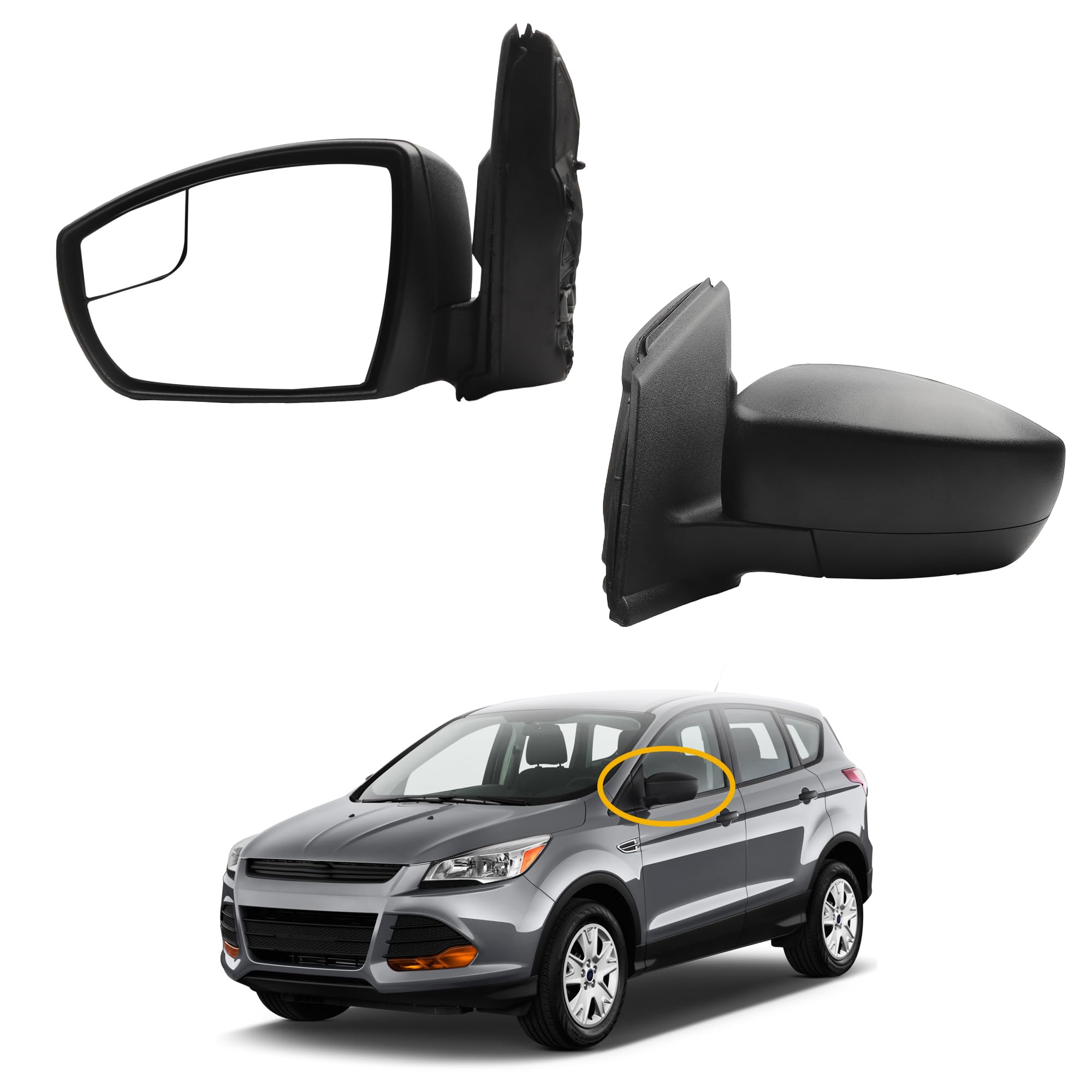 Photo 1 of Dasbecan 3Pins Driver Left Side Mirror Assembly Compatible with 2013-2016 Ford Escape with Power Glass/Manual Folding/Blindspot Glass Matte Black Cover Replace# FO1320434