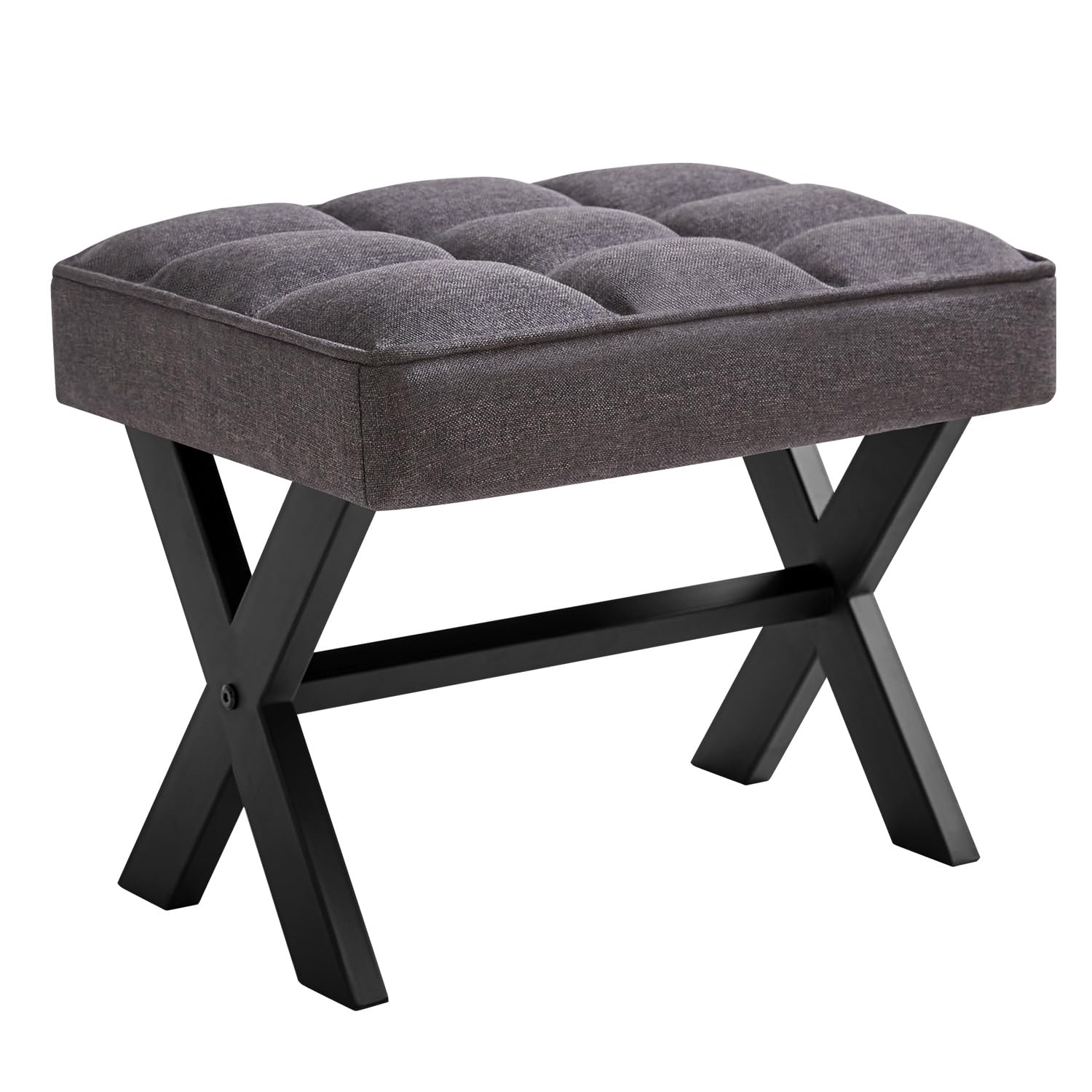 Photo 1 of IBUYKE Small 12" H Footrest, Square Linen Foot Stool with Metal X-Leg, Multi-Use as Small Side Table, Step Stool for Living Room, Bedroom, Entryway, Office, Dark Gray WBD011G