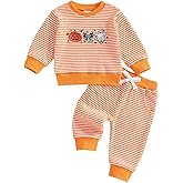 Finegoodwei Halloween Toddler Baby Girl Outfit Cute Long Sleeve Print Sweatshirt Top Pants Fall Winter Pumpkin Clothes