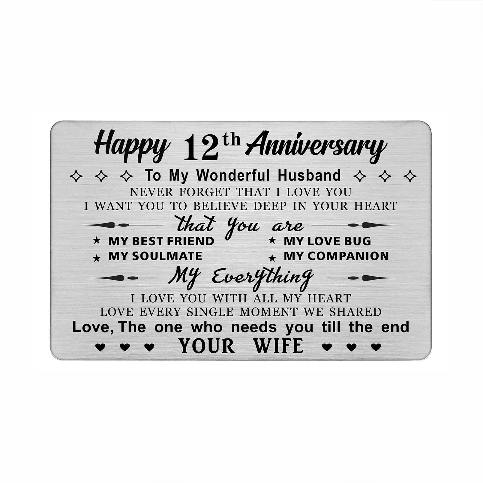 DEGASKEN 12th Wedding Anniversary Card Husband Him, I Love You With All My Heart, 12 Year Metal Keepsake Gifts for Men