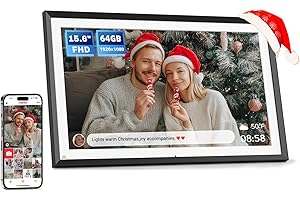 Arktronic FRAMEO 15.6 Inch Large Digital Photo Frame, 64GB 1920x1080 FHD Touchscreen Electronic WiFi Digital Picture Frame Wall Mountable, Share Photo/Video via Apps Email, Support USB/Mirco SD, Black