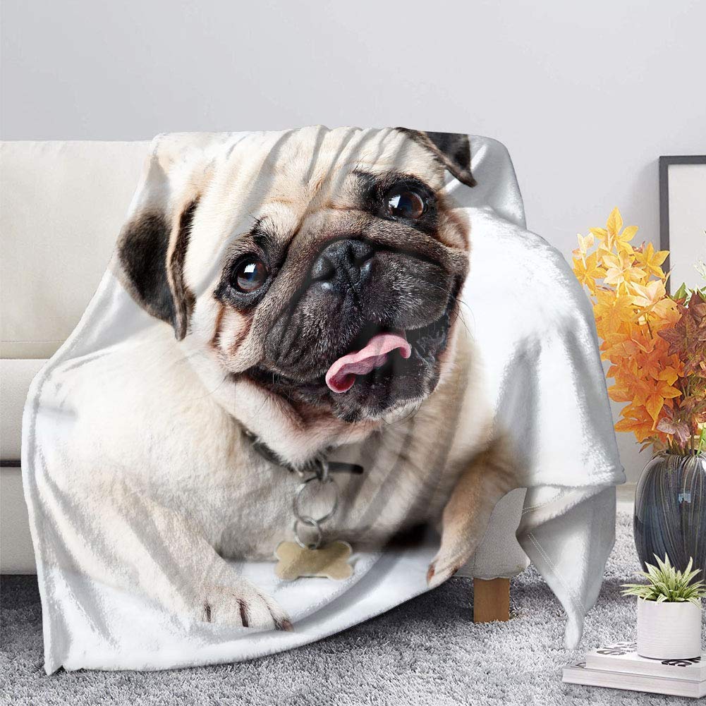 SEANATIVE Cute Pug Dog Print Flannel Blanket for Fall Winter Spring All Season Warm Fuzzy Extra Soft Throw Kids Adult-M โ image 1