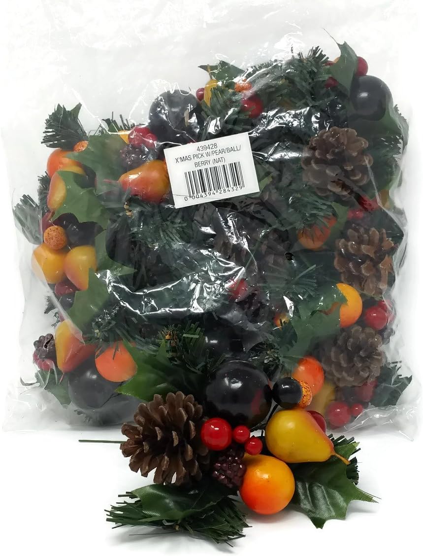12 x Christmas Pear & Berry Artificial Fruit Pick Decoration x 18cm