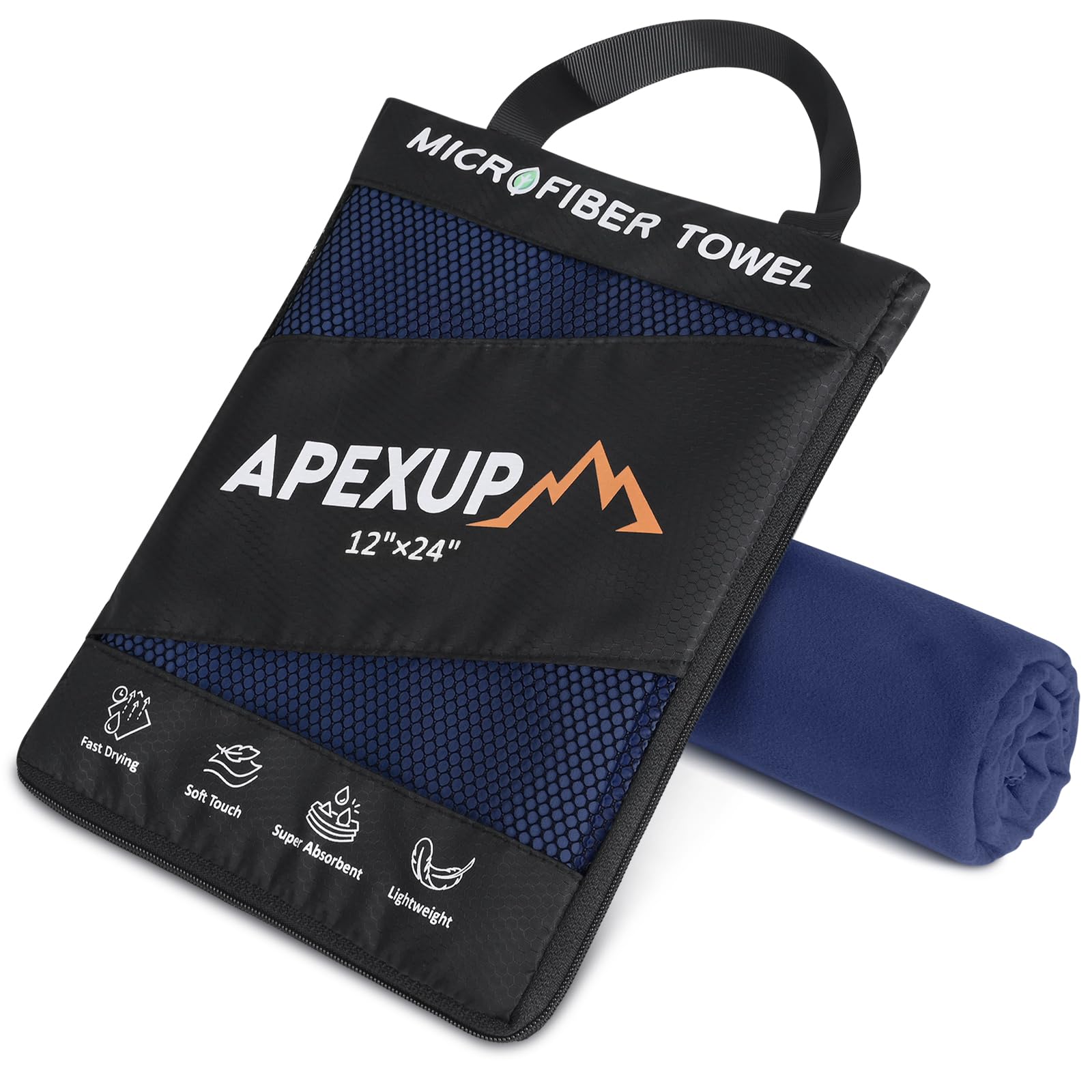 Photo 1 of APEXUP Microfiber Travel Towel, Ultra Absorbent Quick Dry Towels, Lightweight Gym Sports Camping Towel for Workout, Yoga, Beach, Shower, Swimming (24"×12", Navy Blue)