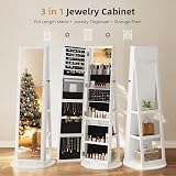 Dripex White Jewelry Organizer Mirror Wardrobe 360° Swivel Lockable 3 in 1 view 4