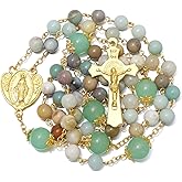 KOMI Gemstone Beads Rosary Catholic for Women 18K Gold Plated Rosaries Beads Necklace Christian Catholic Gifts