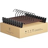 StorageWorks Pants Hangers with Clips, Wooden Clothes Hanger for Skirts, Jeans, Shorts, 10 Pack, Walnut Color