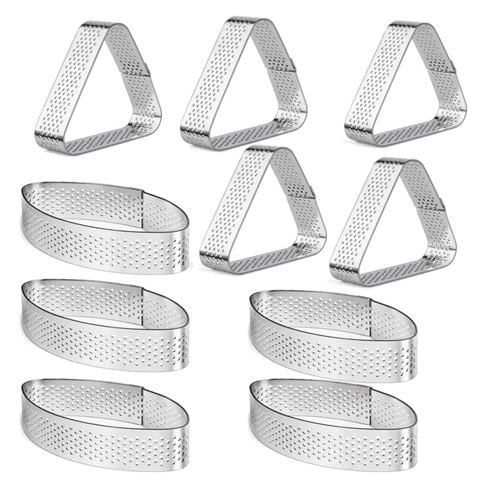 Povxlum Boat Shape & Triple-Cornered Stainless Steel Tart Ring Tower Cake Mould Perforated Cake Mousse Ring