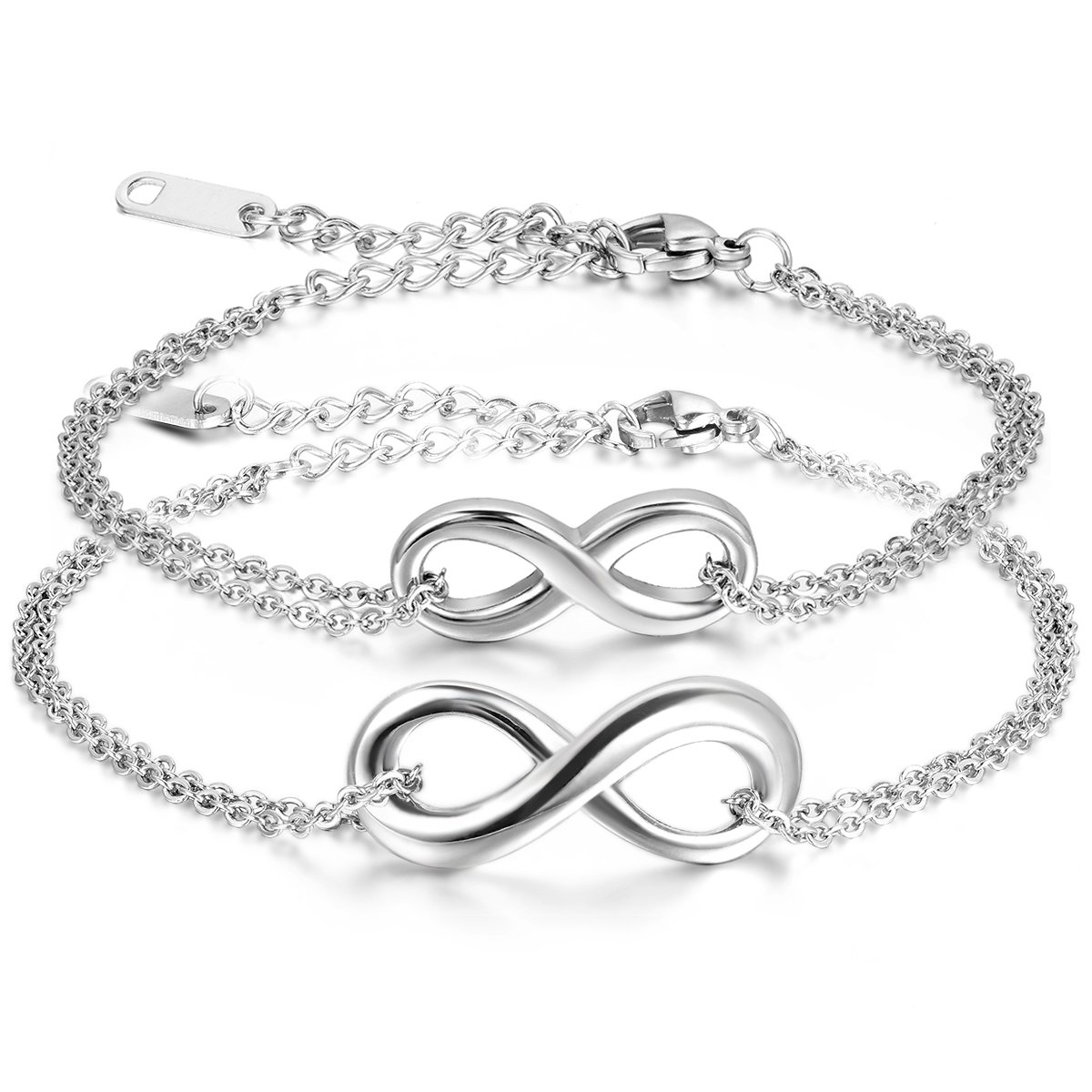 JewelryWe 2pcs Valentine's Day Gifts Stainless Steel Matching Infinity Endless Love Bracelets Set for Men Women