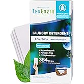 Tru Earth Compact Dry Laundry Detergent Sheets, Bulk, up to 768 Loads (384 Count) - Paraben-Free - Original Eco-Strip Liquidless Detergent, Travel Sheets - Fresh Linen