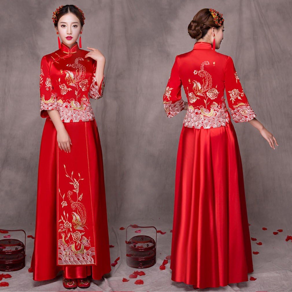 JJK Xiu Wo Bride Fat Mm Large Size Pregnant Women Toast High Waist Chinese Wedding Dress Red Cheongsam,A,XXXL