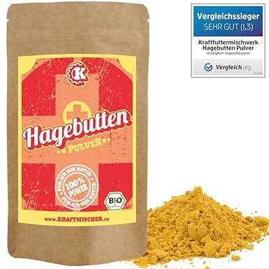 Hagebuttenpulver BIO (Rosa canina) [TESTSIEGER 2018/2019], ganze Hagebutten gemahlen, 500g, für die Gelenk-freundliche Ernähr
