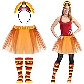 4 Pieces Thanksgiving Turkey Costumes Set for Women Includes Thanksgiving Holiday Tutus Turkey Headband Running High Sock Trot Cosplay Party Accessories