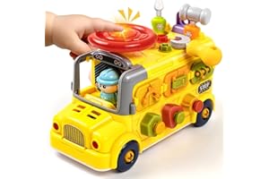 Brixlytoys Take-Apart School Bus Toy for Kids Age 3+, Montessori STEM Vehicle with Locks, Tools & Keys, Openable Engine & Cabin, Driver Figure, Yellow Educational Toy for Boys & Girls