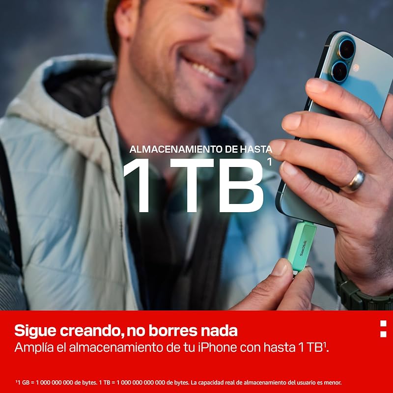 Phone Drive con USB Type-C 256 GB (para teléfonos Inteligentes, tabletas y Ordenadores, velocidades de 150 MB/s, Haz copias automáticas, recuperación de Datos) - Verde Espuma de mar — foto 5 de 8