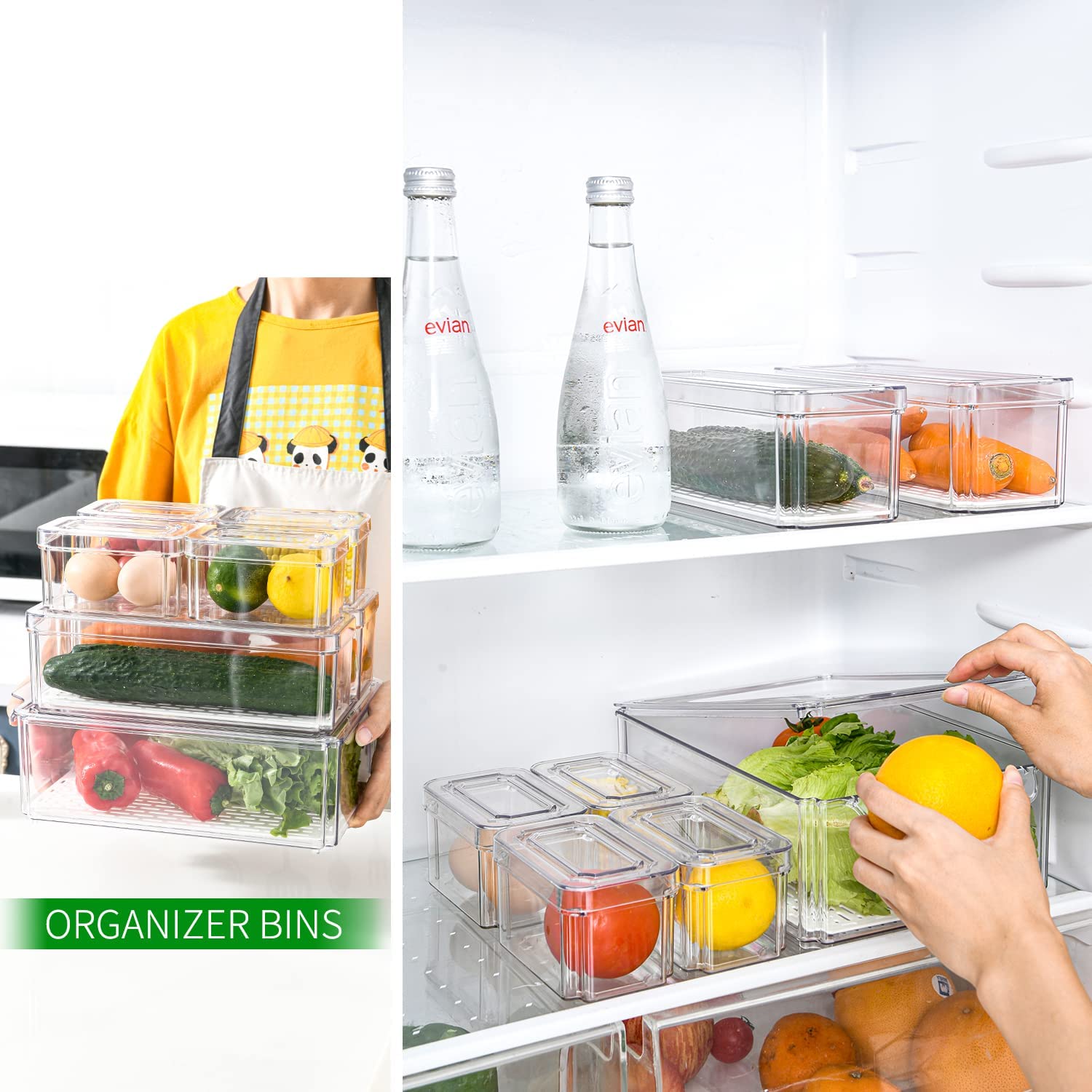 Pure Future 10-Pack Fridge Organizer – Stackable Refrigerator Storage Bins with Lids – BPA-Free Clear Fruit Storage Containers for Vegetables, Food & Drinks