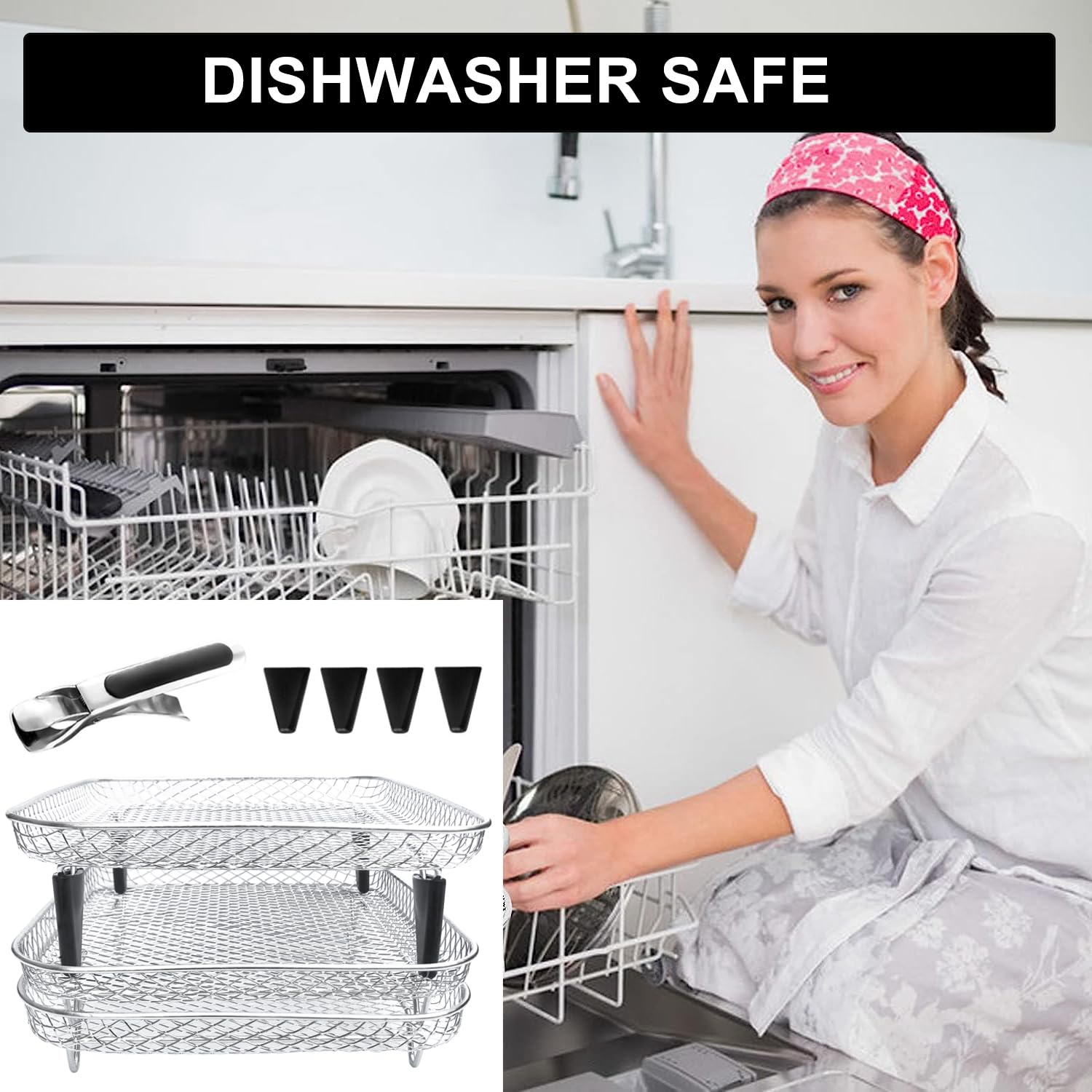 Upgrade 8inch Square Air Fryer Rack,Three Stacktable Dehydrator Rack,Square Air Fryer Accessories,Only Fit for Air fryer which inner size 8.2 inch(Square)
