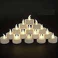 JUNPEI Pack of 24 Flameless Tea Light Candles Realistic Flickering:Battery Long Lasting Warm White Light Lamp Operated Powered for Seasonal & Festival Celebrations