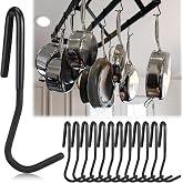 MorningRo 12 Pcs Pot Rack Hooks for Kitchen, 5 Inch Black Metal S Hooks | 90 Degree Twist Angled Hanger for Pots Pans Utensils, Hanging Towels Plants, Durable Space Saving Kitchen Organizer