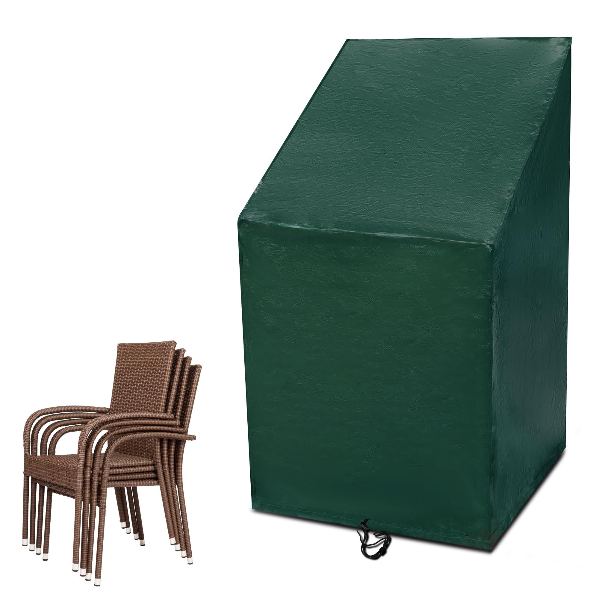 Funshot Garden Stacking Chair Covers Waterproof for Stackable Chairs, Windproof (Green-PE, 68x96x110/150cm)