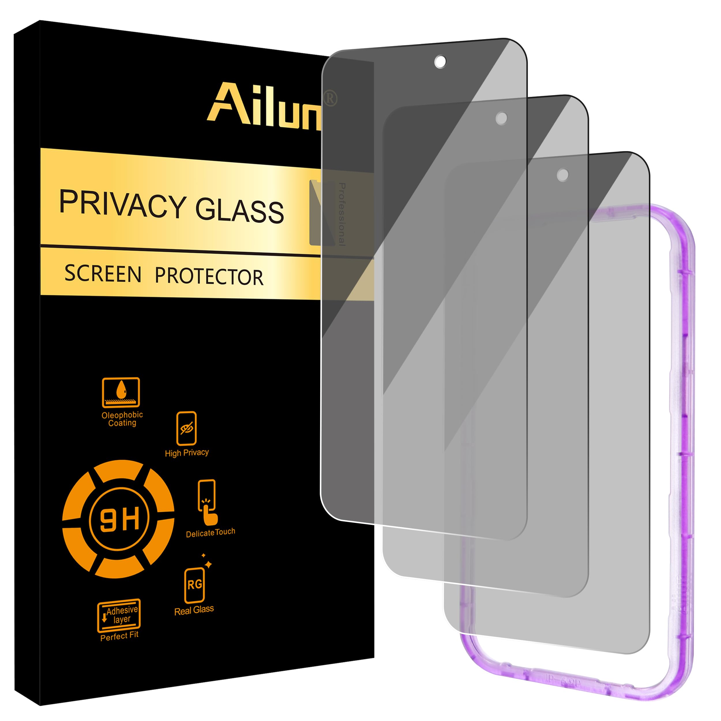 Photo 1 of Ailun 3 Pack for iPhone 17 Pro Max Privacy Screen Protector [6.9 inch] with installation frame, Anti Spy Private Tempered Glass Anti-Scratch Case Friendly