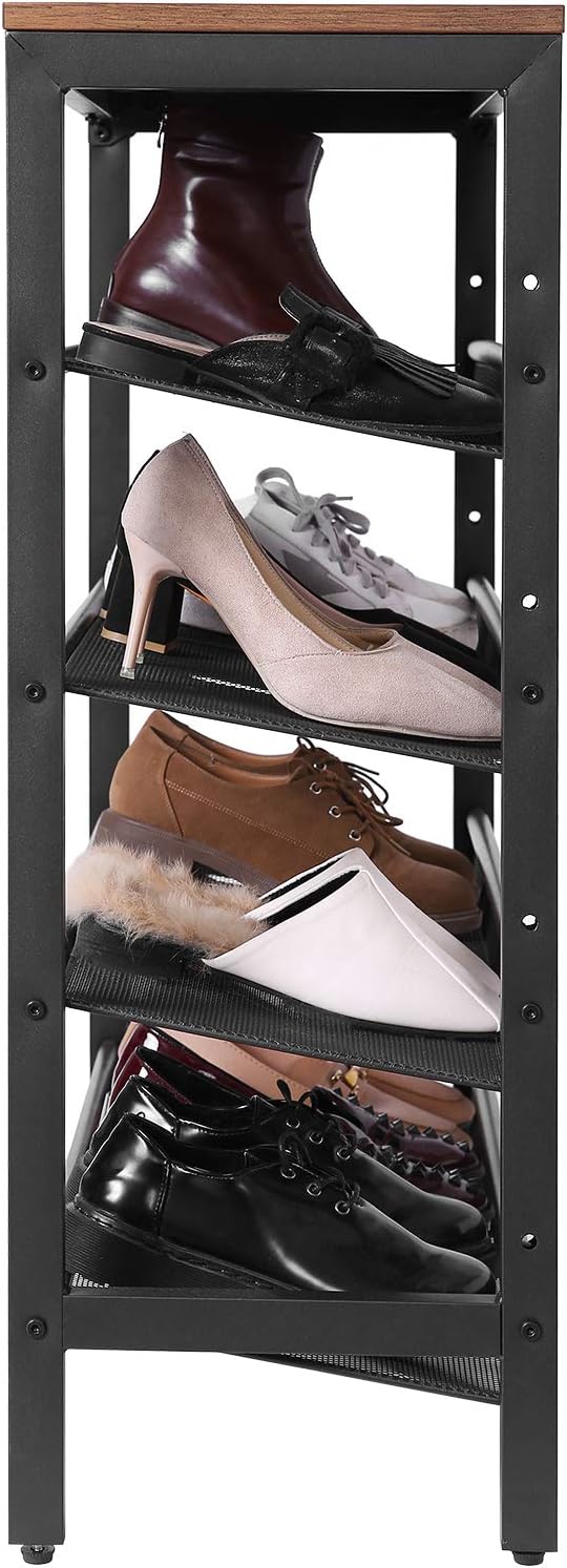 hoobro shoe rack on 5 Tier Shoe Storage Unit Flat Slant Adjustable Shoe Organizer Shelf For 16 Pairs Rustic Brown Ebf01xj01 For Entryway Durable And Stable Closet Industrial Hoobro Shoe Rack Hallway Dorm Room