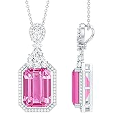 Rosec Jewels Certified 9 Carat Lab Grown Pink Sapphire Vintage Necklace With Silver Chain, Aaaa Quality, Pink Sapphire Bridal Necklace