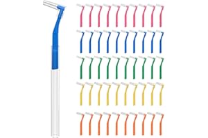 Fremouth 50 Count Angle Interdental Brushes for Braces, 5 Sizes, Extra Tight(0.6mm), Tight(0.7mm), Medium(0.8mm), Wide(1.0mm,1.2mm), L- Shaped Interproximal Floss for Dental Plaque Removal Health
