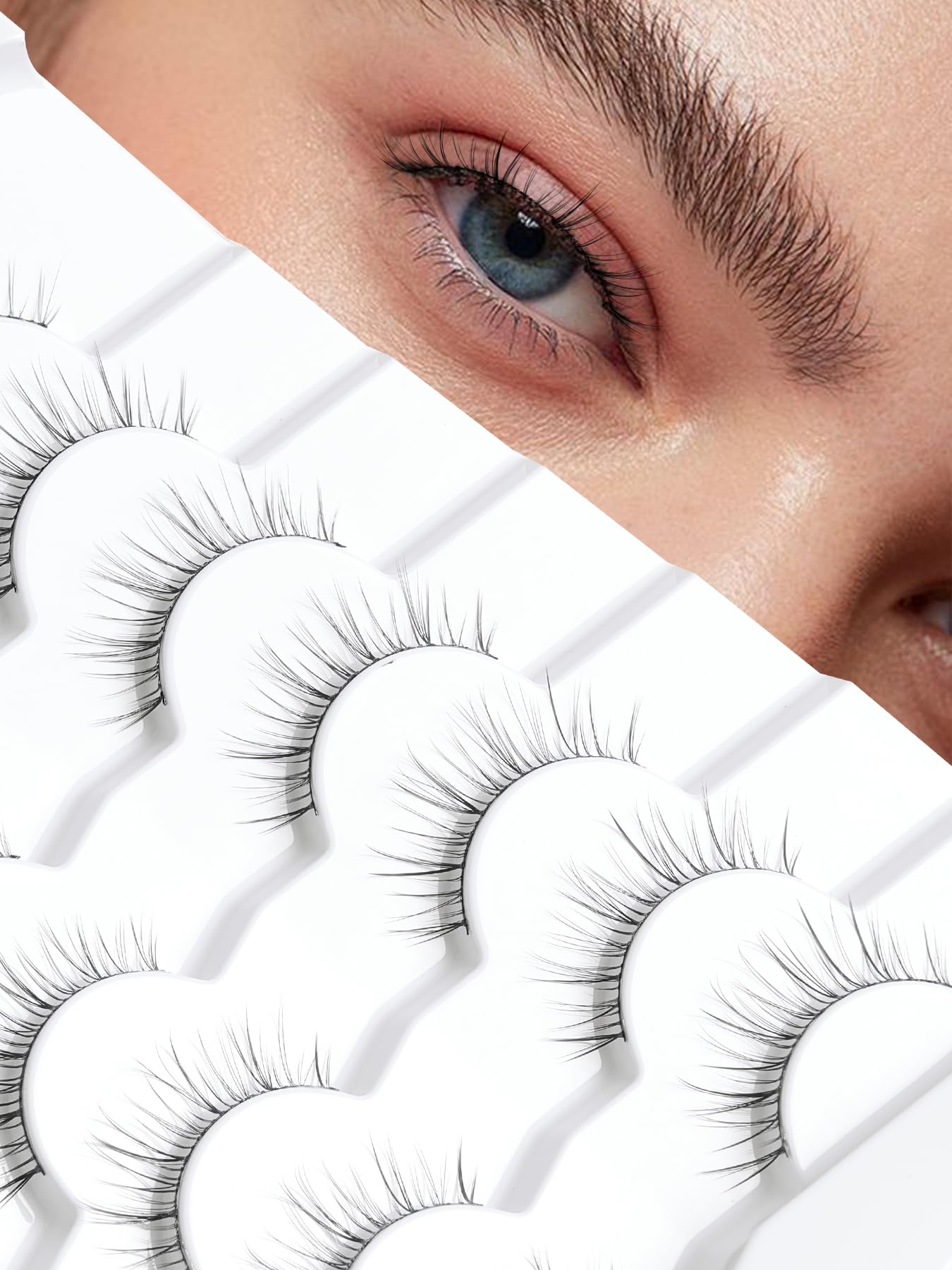 Siligli Wispy Natural Short Eyelashes - 10MM Thin Band Strip Lashes, 3D Volume, 7 Pairs — image 1