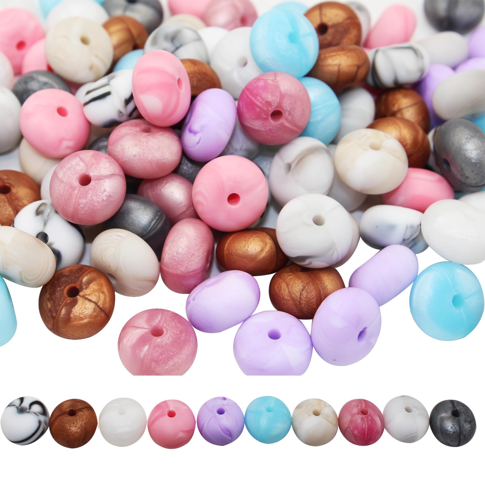 Dortrue 100 Pcs 14mm Silicone Flat Beads for Keychain Making,Silicone Focal Beads for Pens and Rubber Beads fo