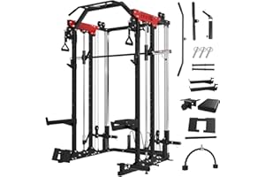 ER KANG Power Rack, 2000LBS Power Cage Squat Rack with Cable Crossover System, Functional Trainer, and LAT Pulldown System, Multi-Function Weight Cage, and More Cable Attachments for Home Gym