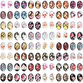 PH PandaHall 96PCS Flower Glass Cabochon 48 Style Oval Print Cabochons Dome 18mm Flat Back Mosaic Tiles Vintage Gems Mosaic Tile Glass Cabochons for Jewelry Making Keychain Photo Pendant