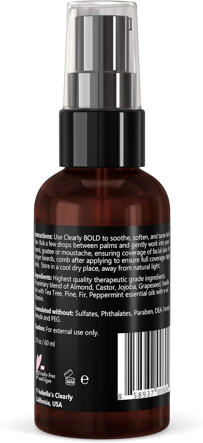 Clearly BOLD, Natural Beard Grooming Oil for Men | Tame, Soften, Thicken, Soothe Itchy Skin | Natural and Essential Oils of Jojoba, Castor, Tea Tree, Vanilla, Fir | Vegan, Cruelty Free, Made in USA - Image 5
