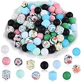 WEWAYSMILE 89 Pcs Silicone Beads 15mm Hexagon Silicone Beads Bulk for Pens Bracelets Lanyards Keychains DIY (Solid Color and Floral)