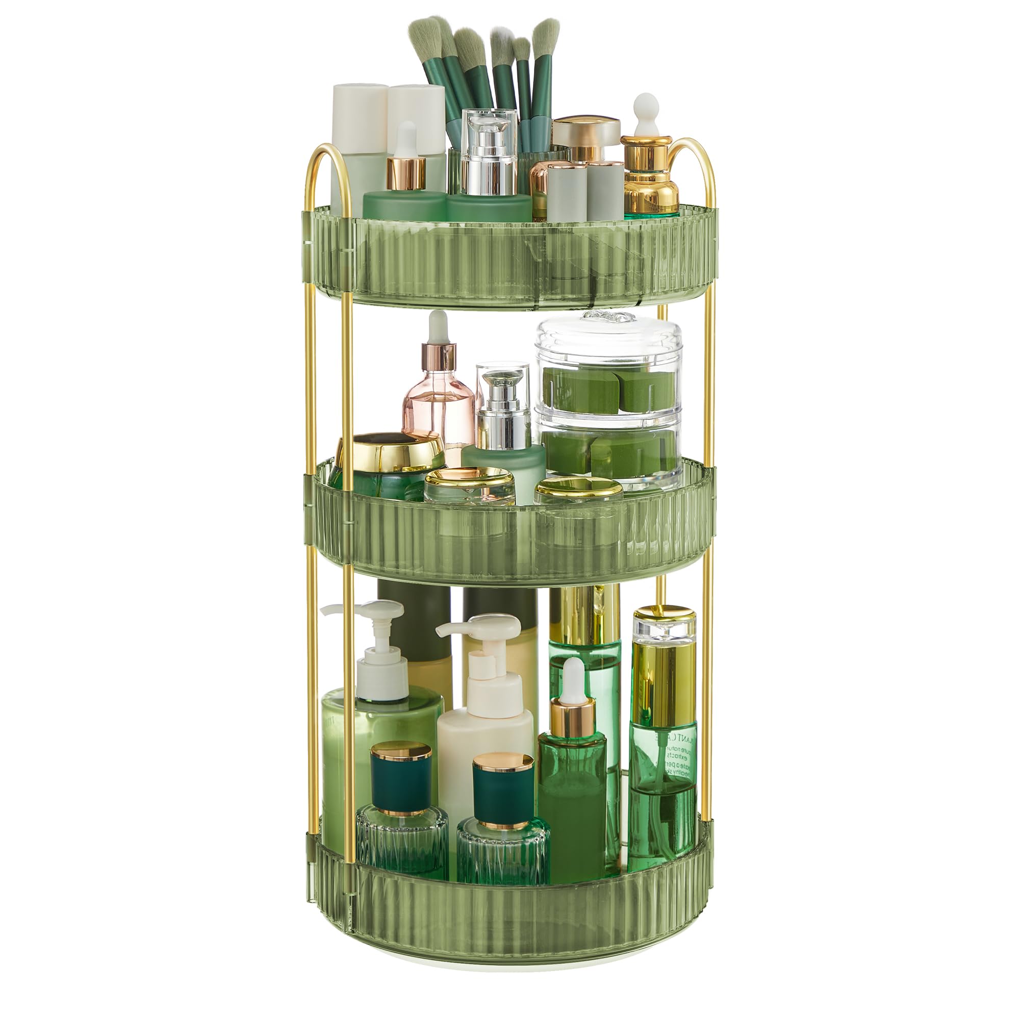 SONGMICS Makeup Organiser Rotating, 3-Tier Round Skincare Organiser, Customisable, Toiletries Cosmetics Organiser, Gift, Pale Green JKA011C01