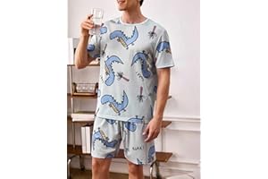 Mens Pajama Set Summer Pjs Sleepwear Lightweight Short Sleeve Crew Neck T Shirt and Lounge Shorts 2 Piece
