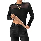 IYICLOTH Women's Sexy Mock Turtle Neck Long Sleeve Tops Sheer Mesh Fleece Trendy Going Out Shirts Blouse Black