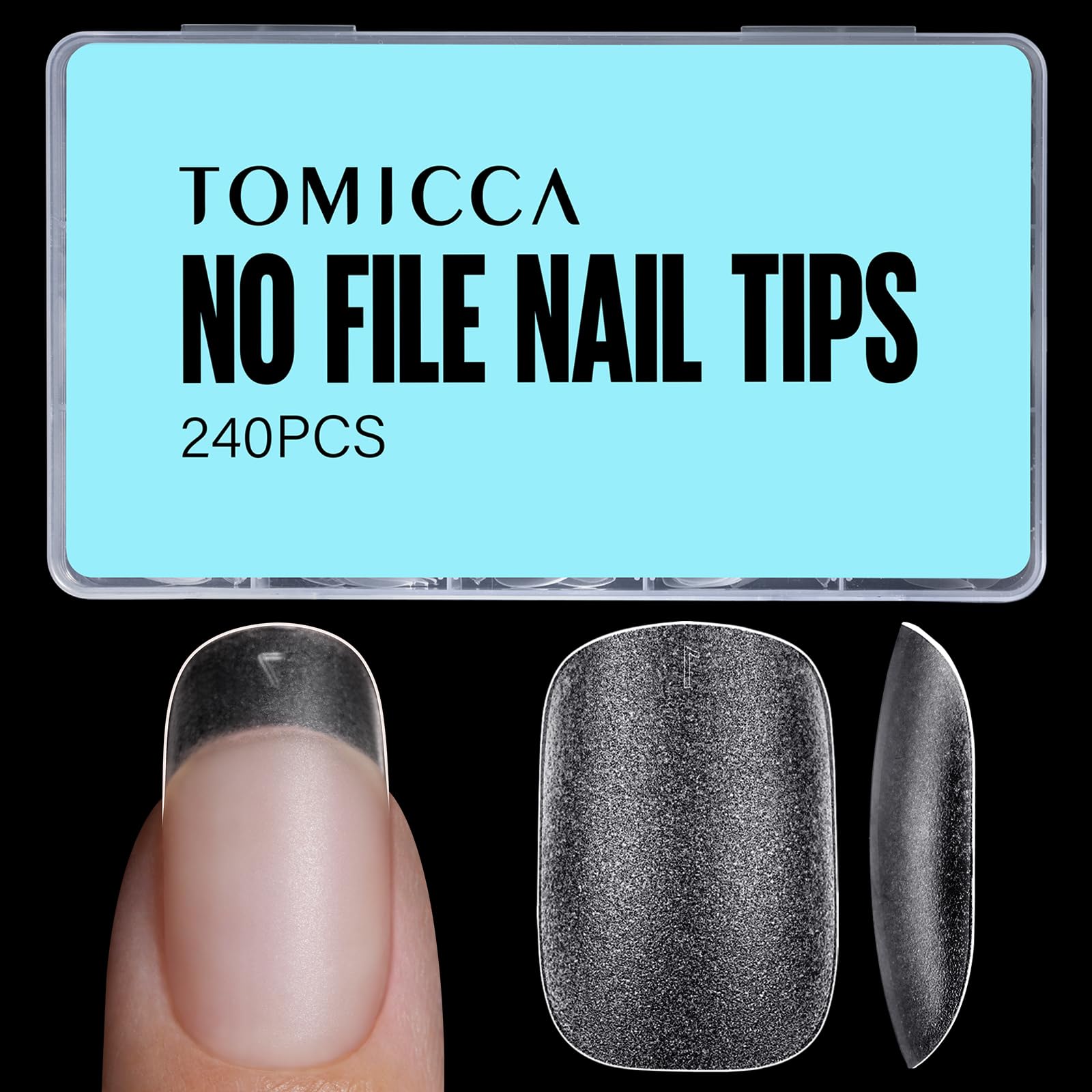 Photo 1 of TOMICCA Short Squoval Nail Tips Acrylic Nails 240pcs, Gel Nail Tips Short Press on Nails Fake Nails Kit for Nail Art Salon 12 Sizes
