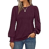 AUTOMET Long Sleeve Shirts Womens Pleated Business Casual Blouses with Smocked Cuffs