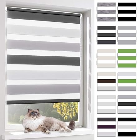 Bellemax Store Enrouleur Jour Nuit Double Tissu 65x150cm Blanc Gris Anthracite Rideau Sans Perçage Avec Clips Multi Couleurs 2 Types Dinstallation