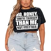 HEARTISIAN Women's Plus Size Summer T Shirt Letters Printing Casual Crop Tops Short Sleeves Tees