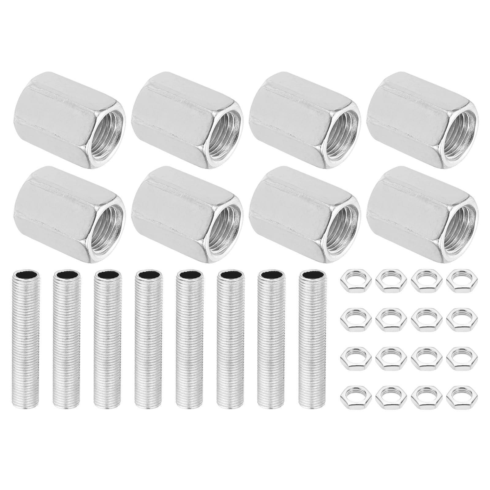 PATIKIL M10 Fine Thread Lamp Pipe Repair Parts Kits, 32 Pcs M10×20 Metal Hexagon Closed Coupling Nut with Threaded Pipe and Hex Nut for Lights Repair