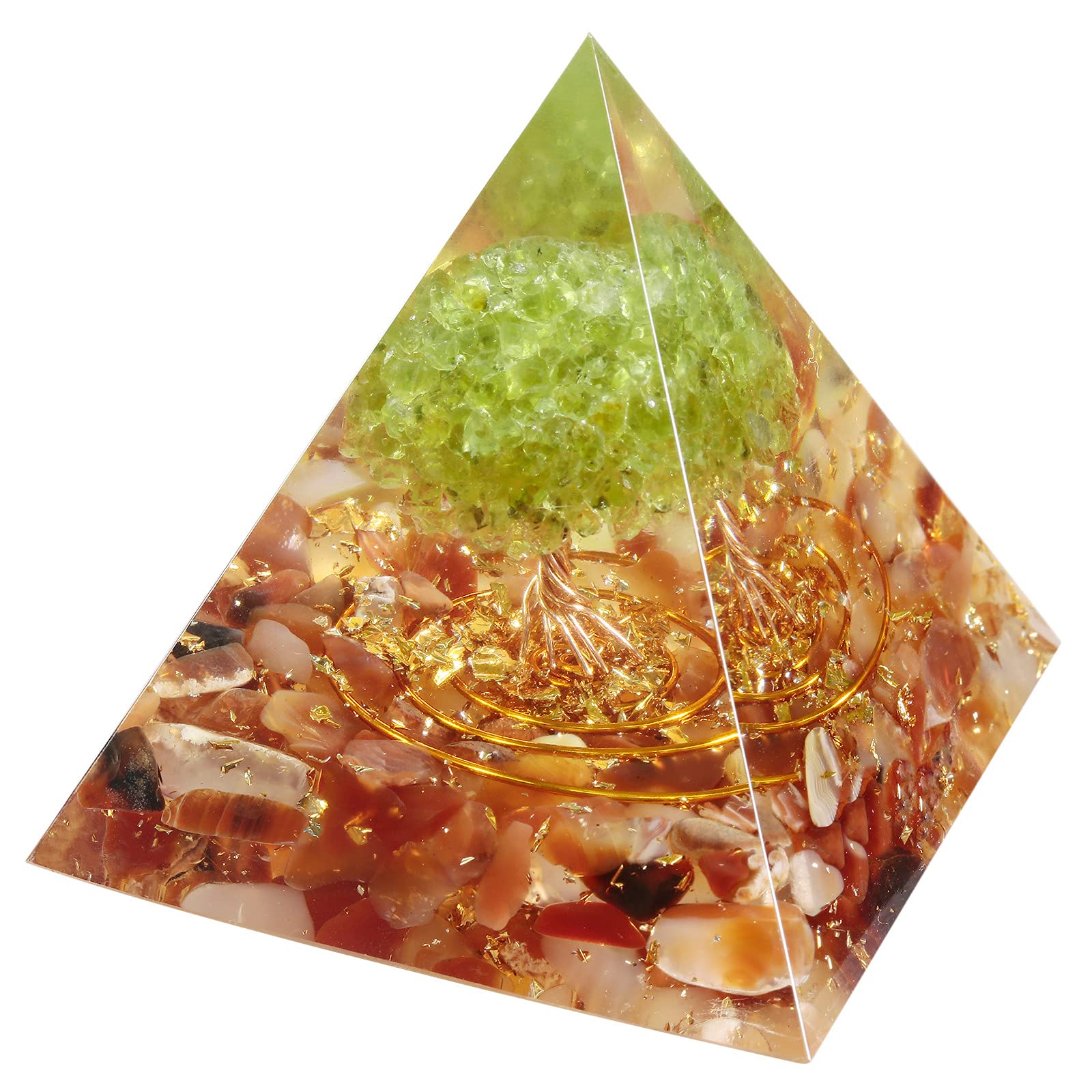 Nupuyai Carnelian Tree of Life Crystal Pyramid, Spiritual Ornament Quartz Point Spiral Reiki Healing Figurine for Protection with Gift Box