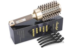 Sndyi Large Round Brush for Blow Out, 2.1 Inch Nano Thermal Ceramic Ionic Round Hair Brush with Boar Bristles, Boost Shine and Volume, Quick Blow Drying and Styling, Best for Long Thick Hair