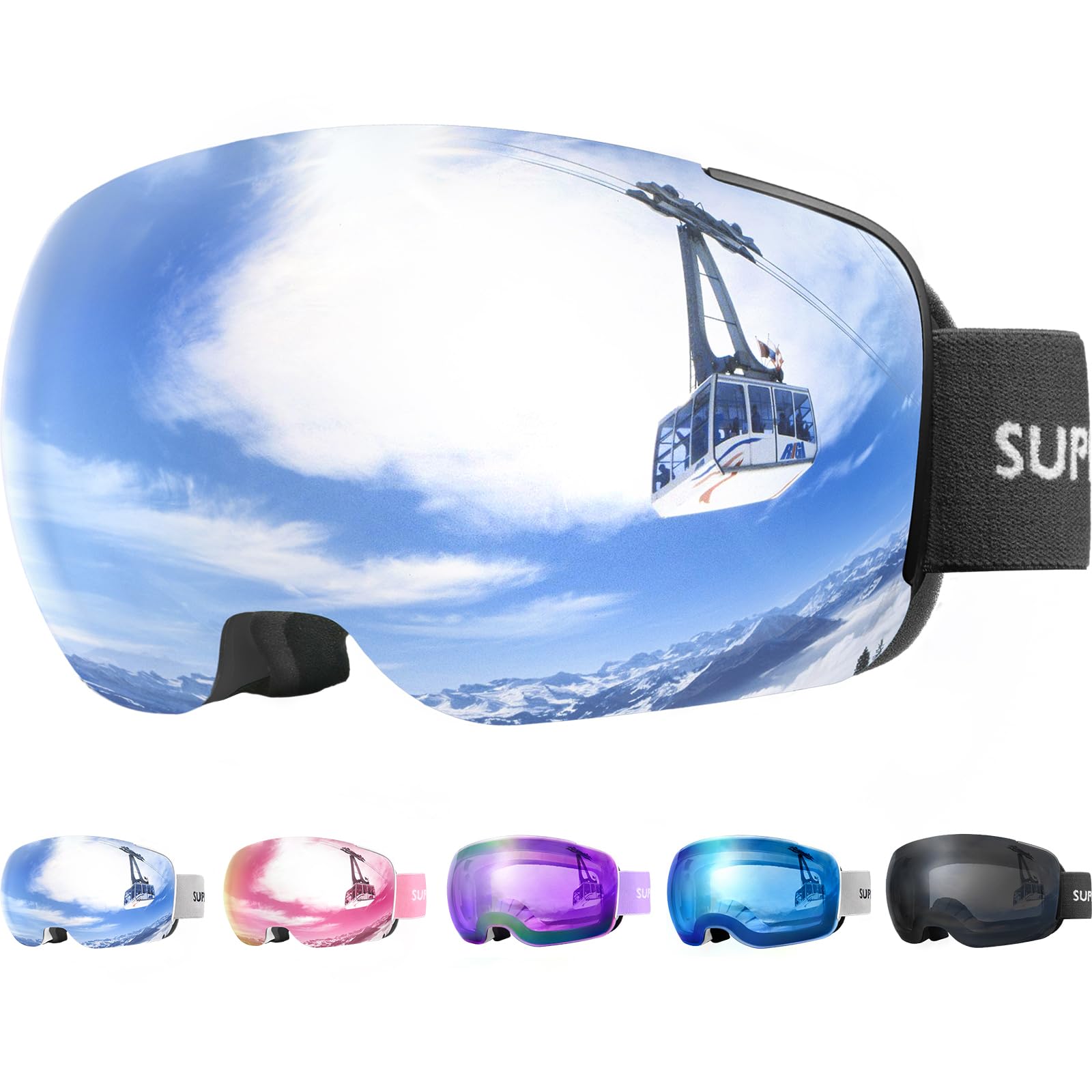 Supertrip Ski Goggles for Men Womens, Interchangeable Lens skiing goggles, Anti-fog Over Glasses Snowboarding Goggles Snow Snowboard Goggles