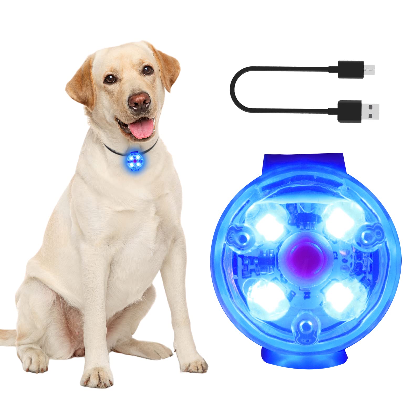 PowBear Lights for Dog Collars - 100% Waterproof - USB Rechargeable - Ultra Bright LED Collar Safety Light for Night Walking, Running, Biking - Blue
