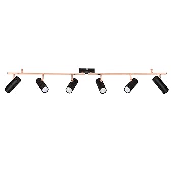 Modern 6 Way Black Copper Straight Bar Ceiling Light Spotlight