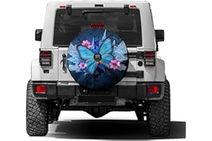Delerain Spare Tire Cover with Backup Camera Hole Blue Butterfly Wheel Covers Waterproof Dust-Proof UV Sun Universal Fit for RV Trailer RV SUV Truck (17 Inch for Diameter 31"-33")