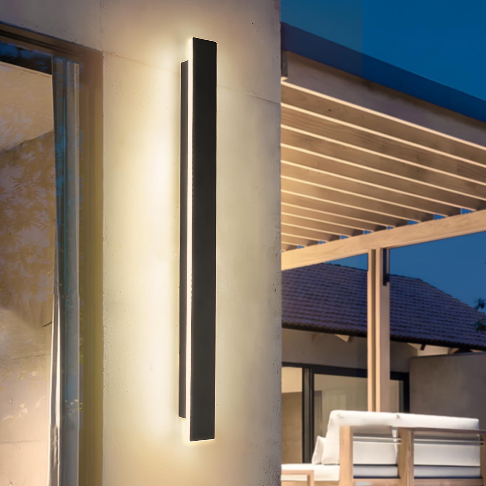 ZTWLEED LED Outdoor Wall Lights,25W Wall Lamp Warm White 3000K,Waterproof Exterior Acrylic Long Outdoor Wall Light for Garden Villa Porch Terraces Garage,120CM