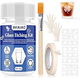 WANJAO 80g Glass Etching Kit, High Adhesion for Create a Matte Glass Effect | Frosted Glass Etching Kit Long-Lasting Creative Etch with Stencil Gloves Paper Tape for Glasses Mugs Jars Mirrors Mother Day